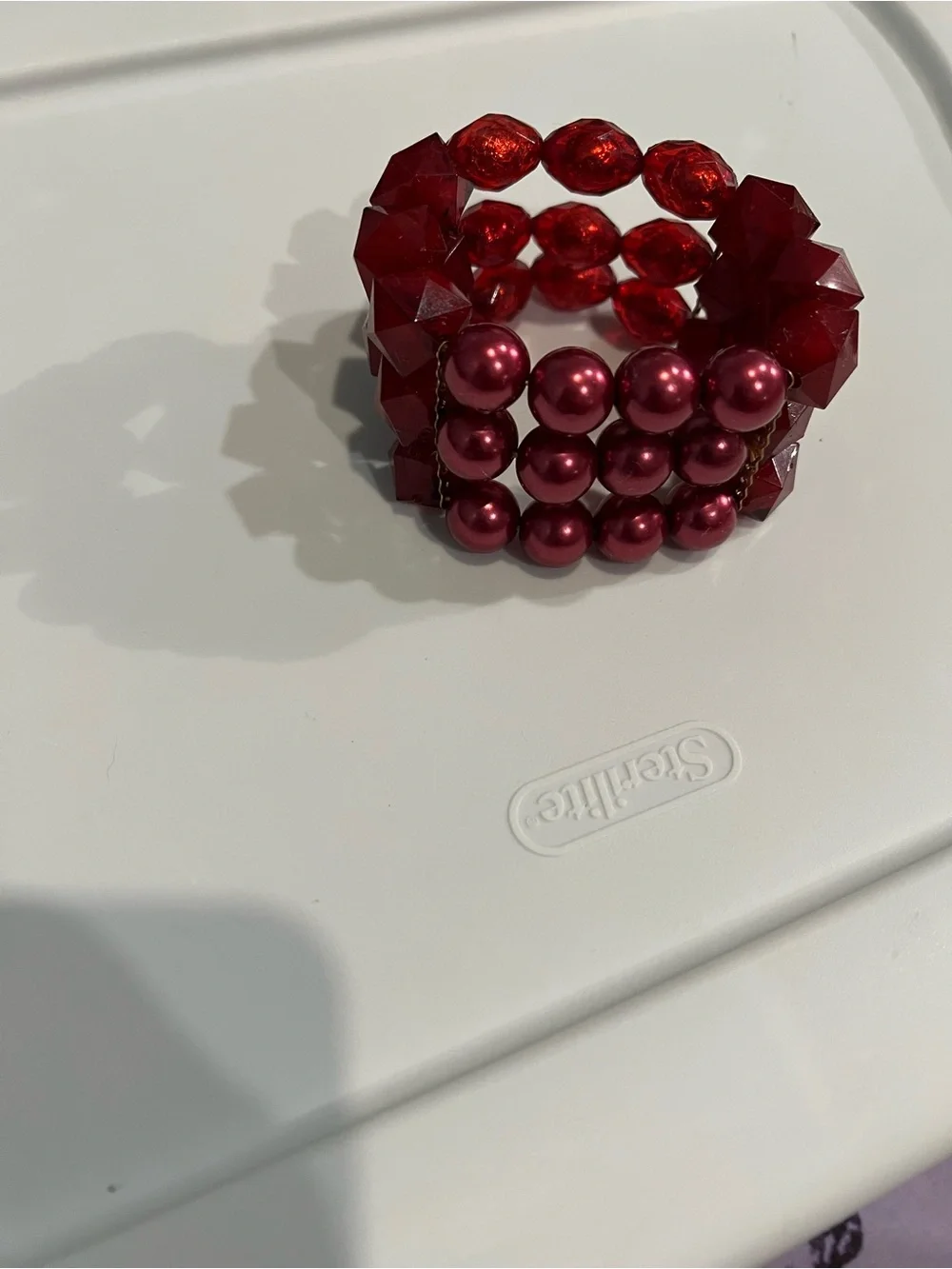 Red Multi-Strand Beaded Stretch Bracelet - Unbranded